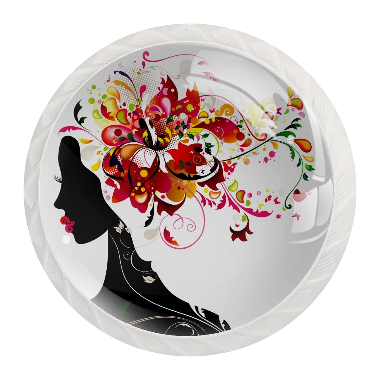 12 Pezzi Bianco Rotondo Cabinet Pomelli Femminile Signora Rosso Fiore Capelli Stile