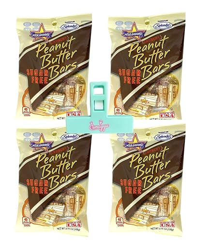 Aperitivos sin azúcar para diabéticos, barra de mantequilla de maní crujiente Atkinson sin azúcar con clip exclusivo Candyya (paquete de 4)