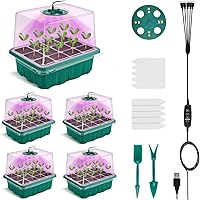 Vista 9 de Paquete de 2 bandejas de inicio con luz de crecimiento, kits de iniciación de semillas de 80 células con cúpula de humedad y base de germinación