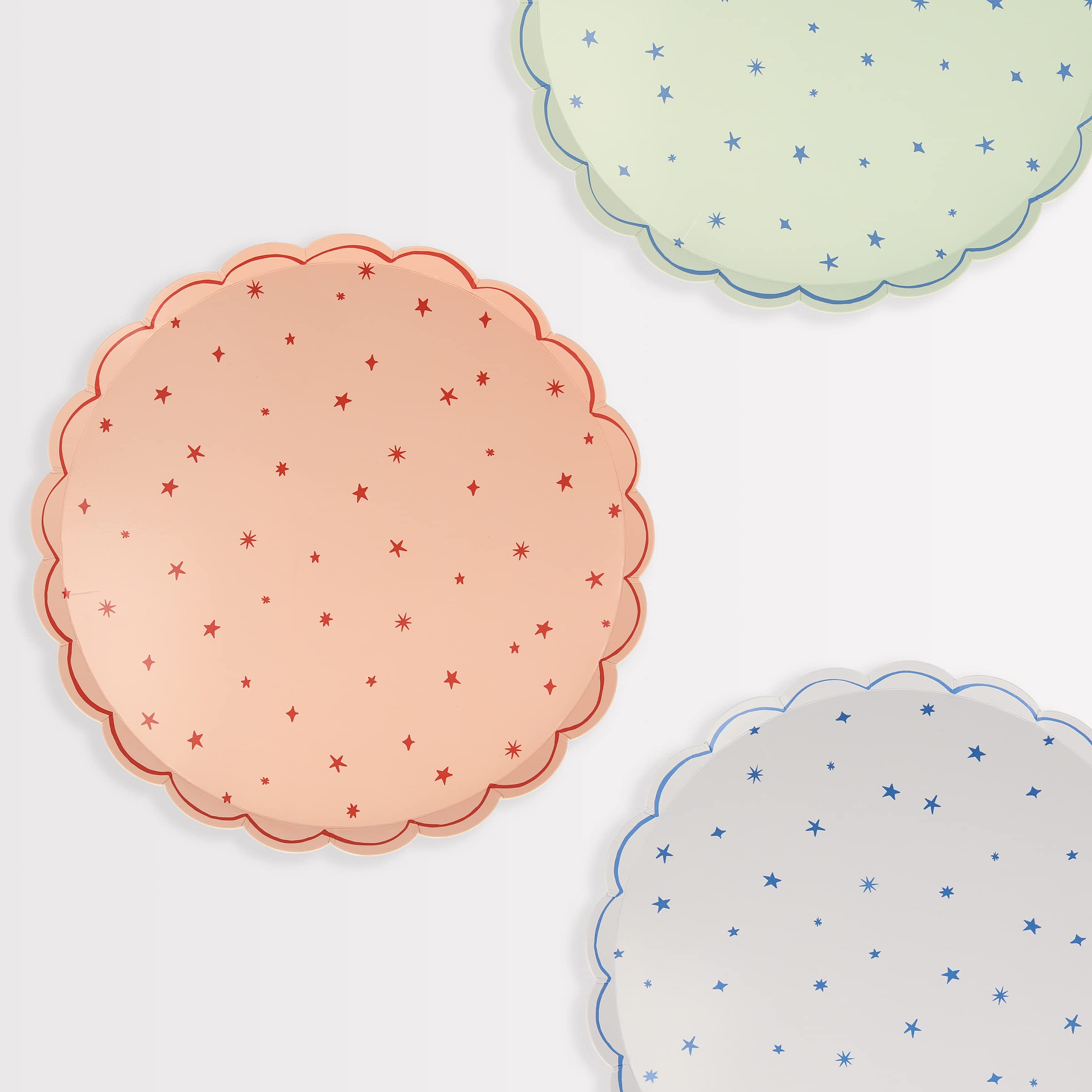 Meri Meri Star Pattern Side Plates – Colorful Pink, Blue & Mint Star Design With Scalloped Edges, Pack Of 8, Durable Eco-Friendly Party Plates For Baby Showers And Birthdays