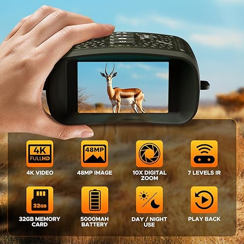Miniatura 2 de Gafas de visión nocturna 4K, prismáticos de visión nocturna de 48 MP con zoom 10X y batería de 5000 mAh, tarjeta de 32 GB incluida, visión