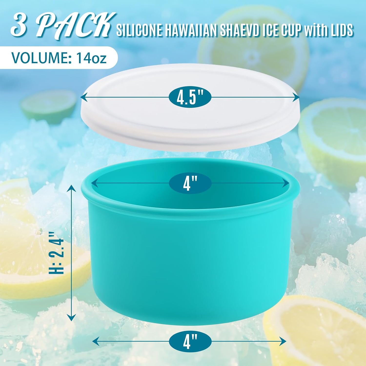 Webake Silicone Ice Molds for Making Shaved Crushed Ice with Lids, 14oz Shaved Ice Cup, Stackable and Storage, Pack of 3
