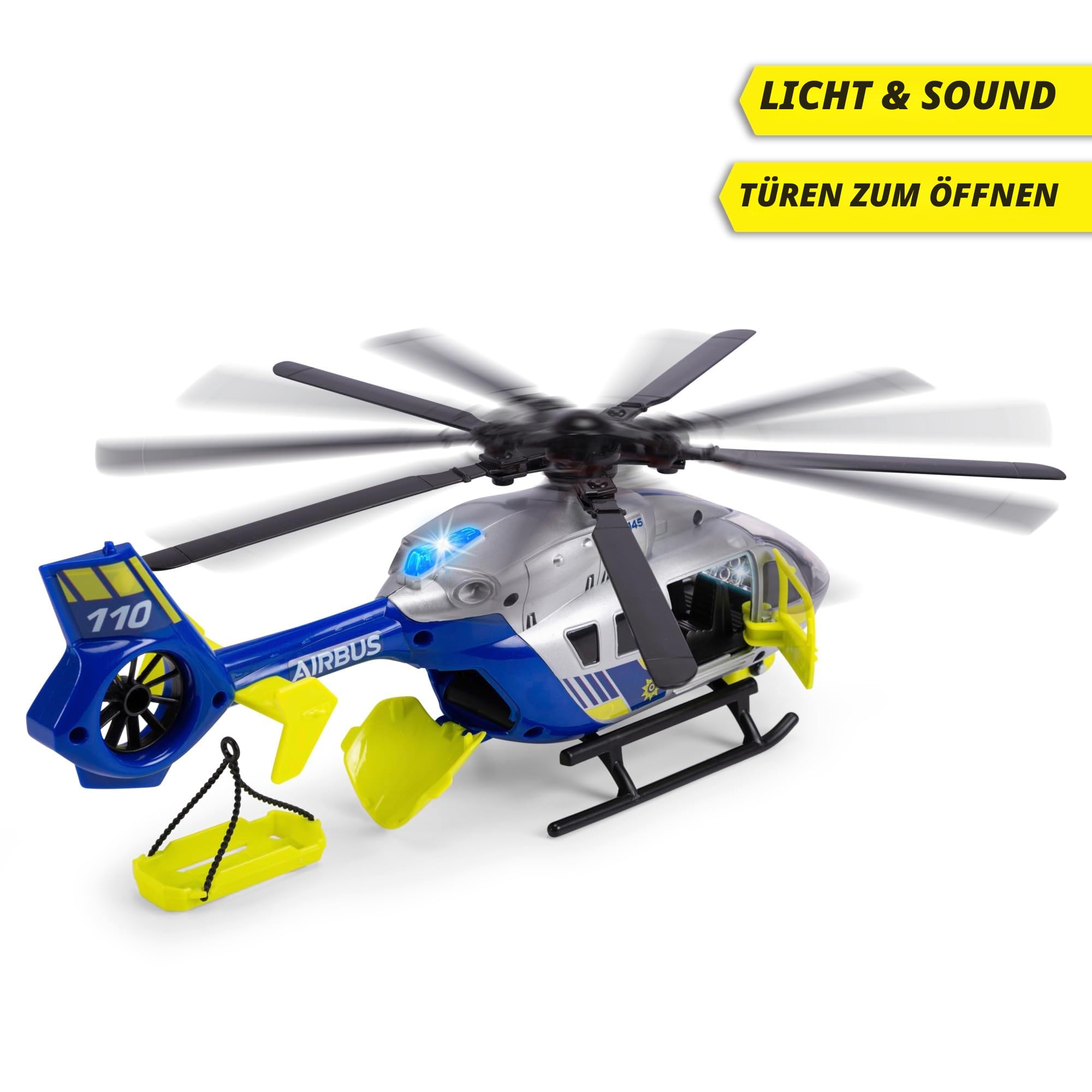 Dickie - Helikopter Police 36 cm, mit Lichtern, Geräuschen, Winde und Trage, 203716028038