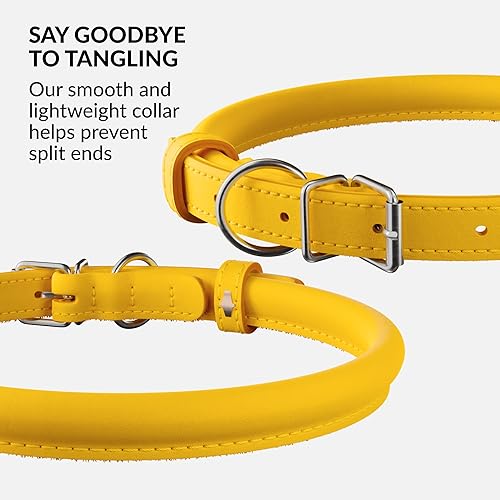 Miniatura 2 de CollarDirect Collar de perro de cuero enrollado, collar redondo acolchado suave para cachorro, collar de cuero genuino hecho a mano para perros