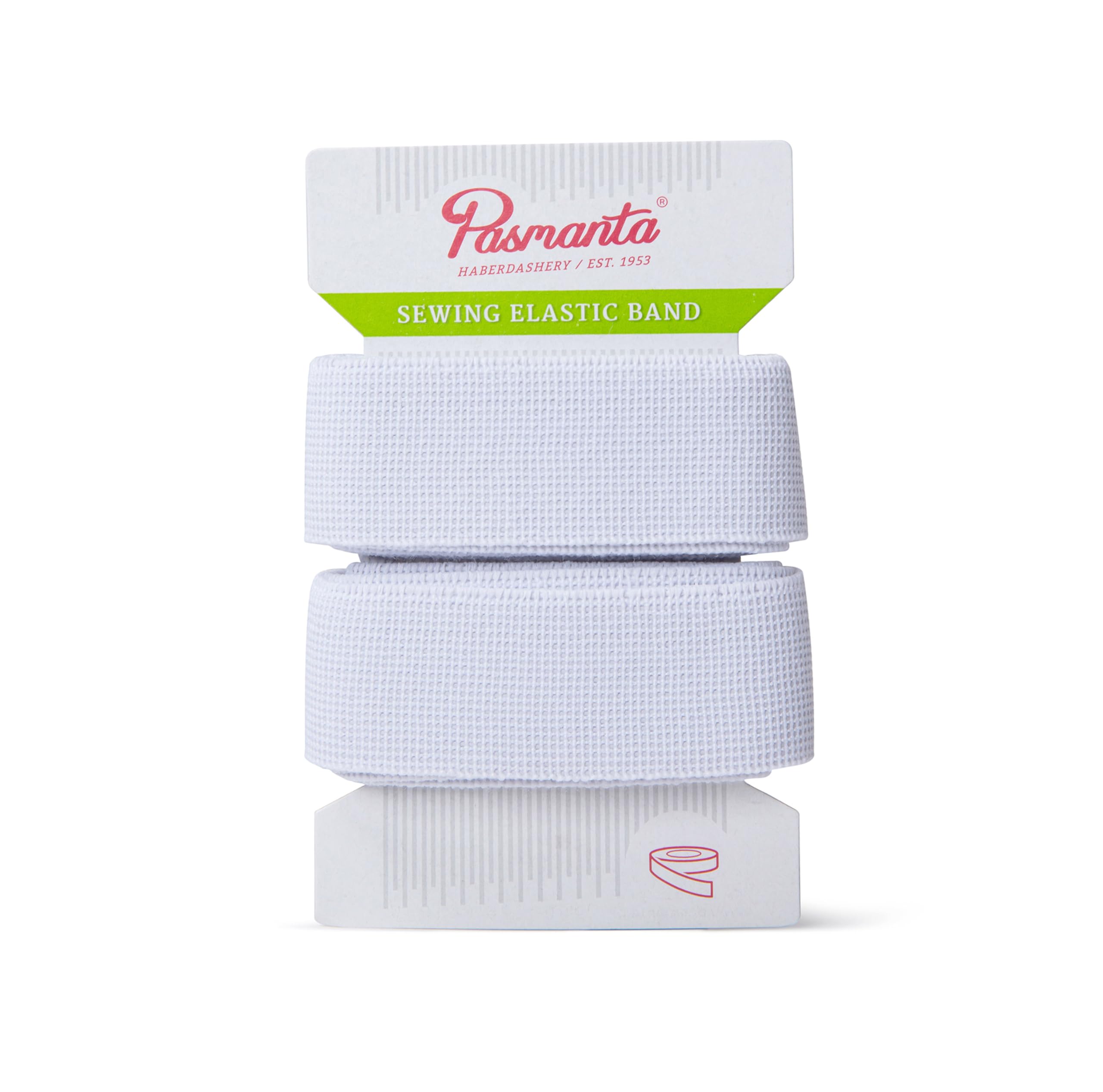 Pasmanta Elastic Band, Strechable Bands for Sewing, Strong Elastic Waistband for Trousers, For Household & DIY Projects, For Sewing Fabrics (25mm - White)
