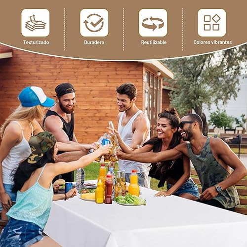 Miniatura 9 de sancua - Manteles blancos rectangulares, paquete de 8 manteles para mesas de 6 pies - Fundas de mesa lavables de poliéster para bodas, fiestas de