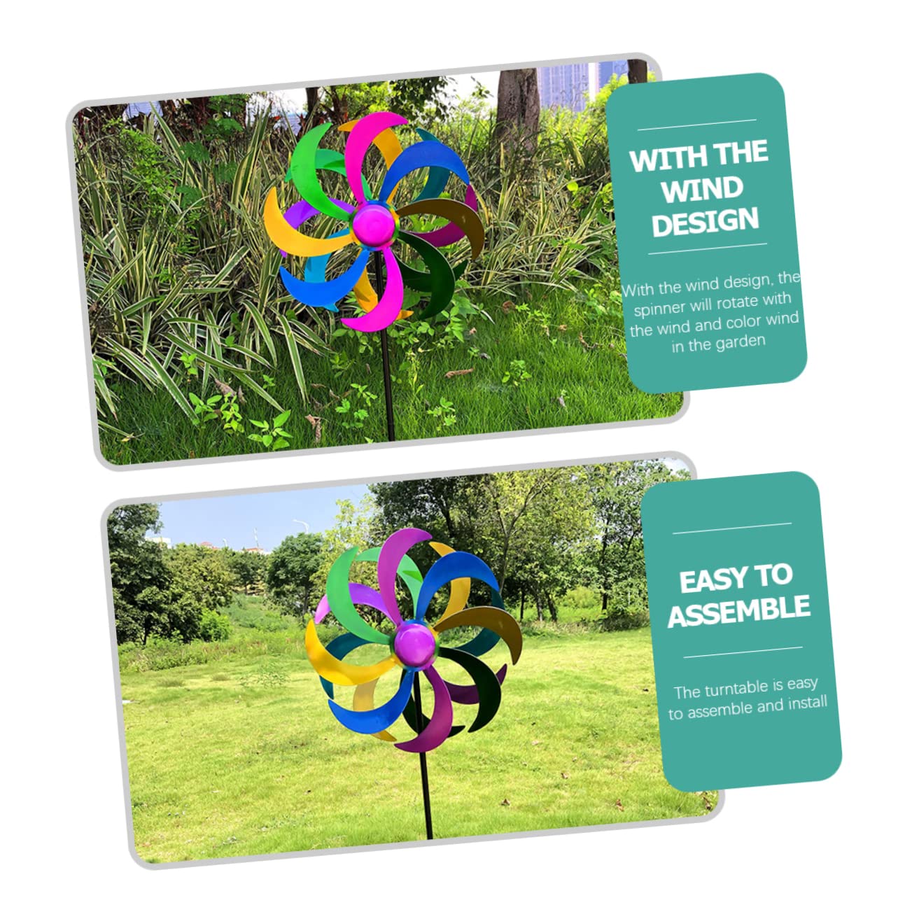 Abaodam Bunte Windmühle aus Eisen als Gartenstecker 1 Stück | Regenbogenfarben, Dekorative Ausführung, für Festliche Atmosphäre und Garten Deko, Schönes Design