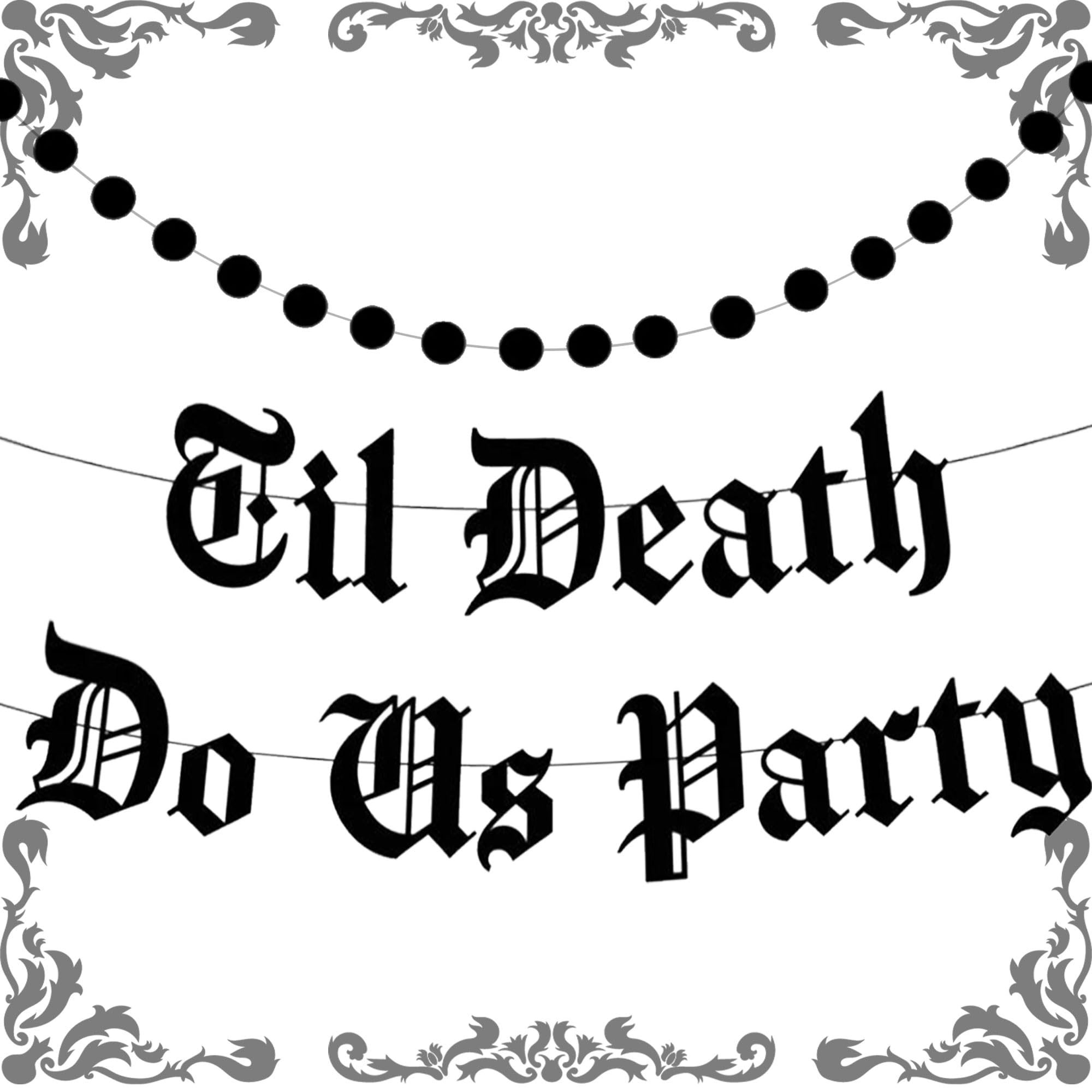 JeVenis Goth Til Death Do Us Party Bachelorette Banner Black Goth Engagement Bridal Shower Bachelorette Party Banner Decorations