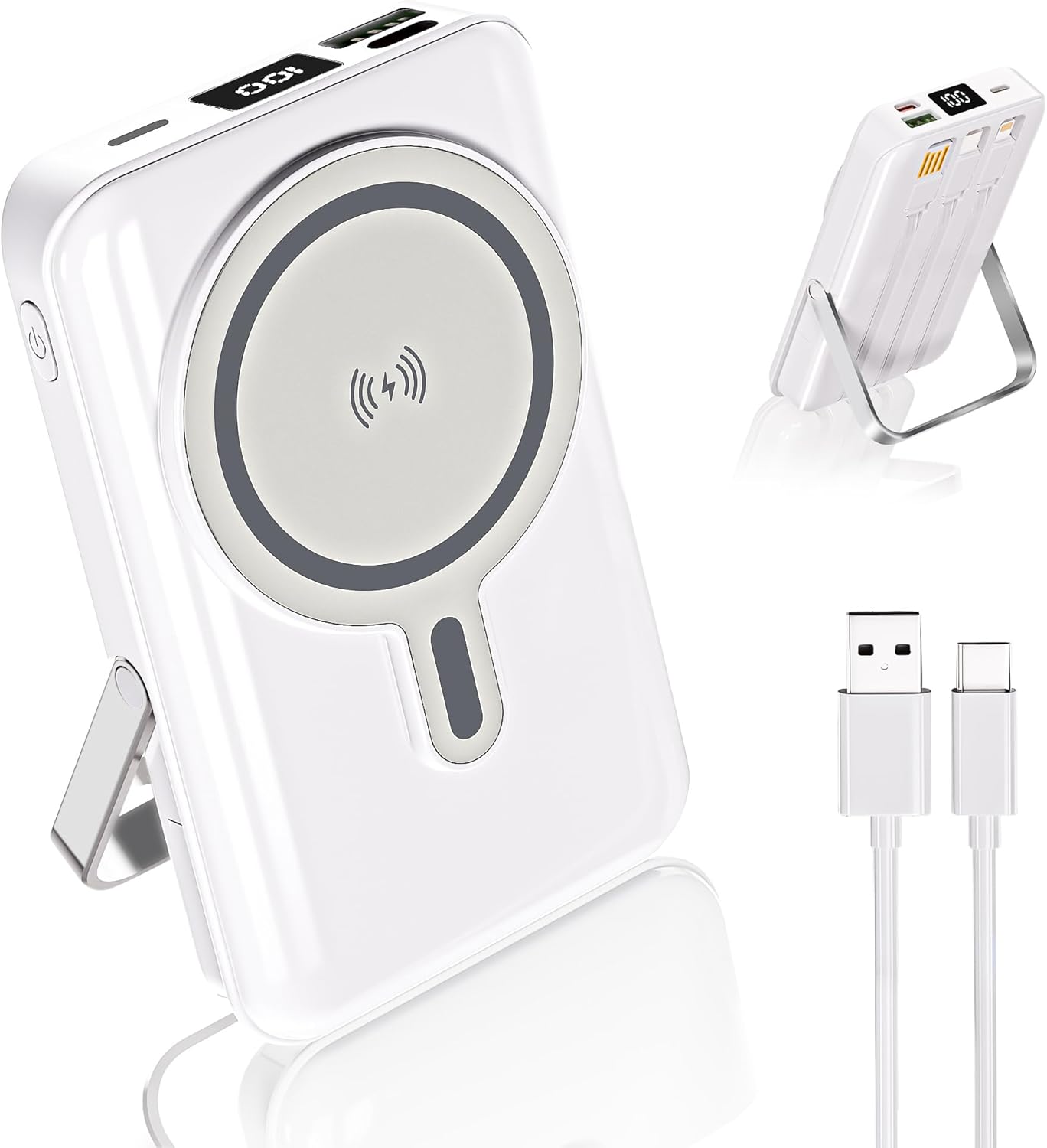 Magnetic Portable Charger Bank Built-in Cables,10000mAh USBC Power Bank 22.5W MAX Battery Pack Magnet Charger Protable Powerbank Fast Charging for Apple iPhone 17/16/15/14/13/12 Series,Samsung S25/S24