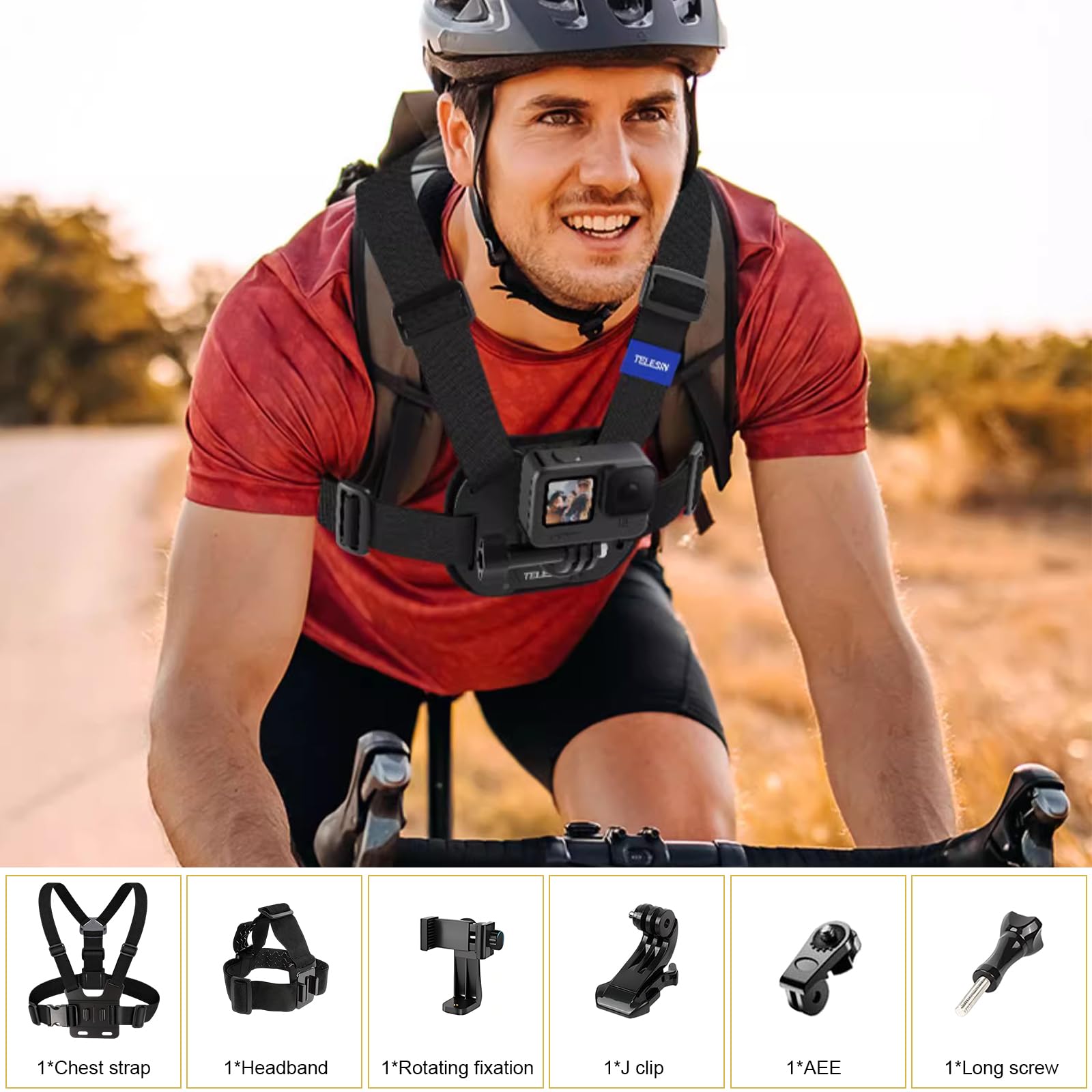 6 Piezas Soporte Movil Pecho Camara Arnes Pecho Correas de Cámara de Acción Arnés de Pecho Arnés de Cabeza 3 en 1 Accesorios Camara Deportiva para GoPro Hero dji Osmo y Smartphone