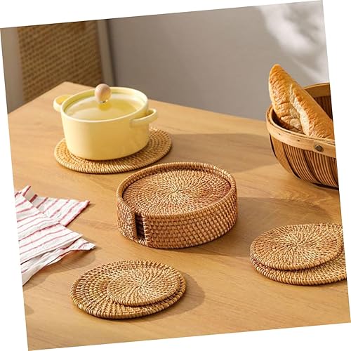 Miniatura 3 de Juego de 6 posavasos de ratán trenzados para tazas de té, manteles individuales de escritorio a prueba de calor, posavasos rústicos para mesa de