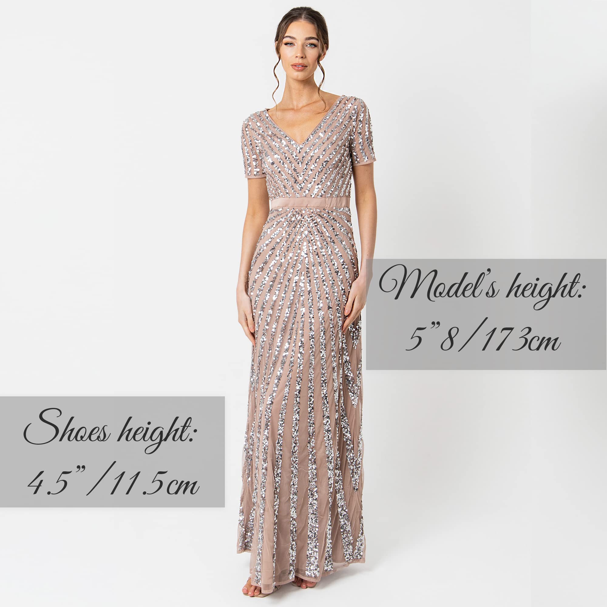 Maya Deluxe Sukienka druhny Kobiety Maya Deluxe zielona lilia z krótkim rękawem w paski zdobiona sukienka maxi