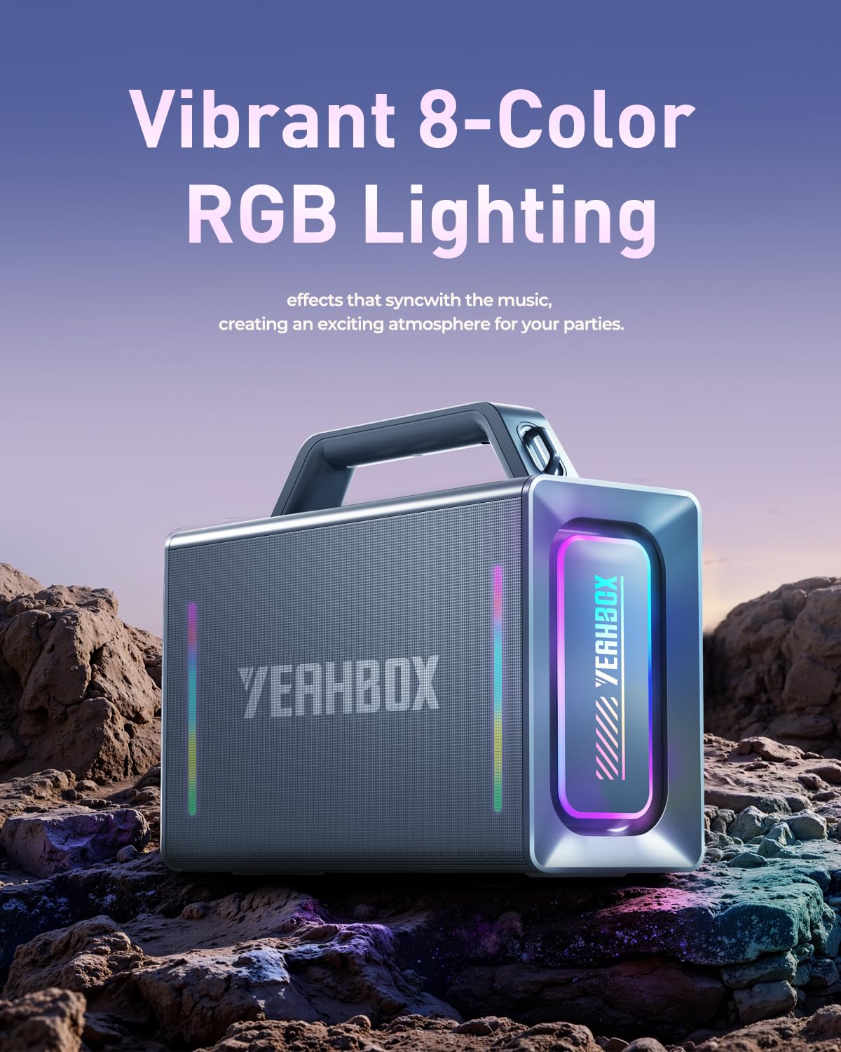 YEAHBOX Thunder 500 - Altoparlante portatile Bluetooth per karaoke, 200 W massimo, con 2 microfoni wireless, sistema PA e luci LED, per interni ed esterni, feste in casa, supporta EQ/AUX/USB/TF