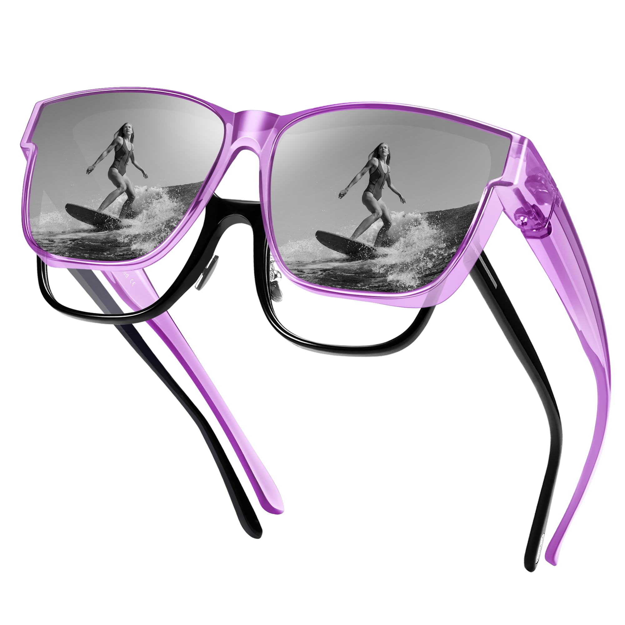 URUMQI Überzieh Sonnenbrille über Normale Brille, Polarisiert Überbrille Sonnenbrille für Brillenträger Damen Herren, Fit over Sunglasses mit UV400 Schutz für Fahren, Angeln Beige Schildpatt Rahmen