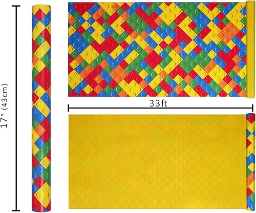 Miniatura 6 de BIOBROWN Papel de Regalo de Bloques de Construcción Reversibles para Niños y Niñas - 17 Pulgadas X 33 Pies - Papel de Regalo con Diseño de Ladrillos
