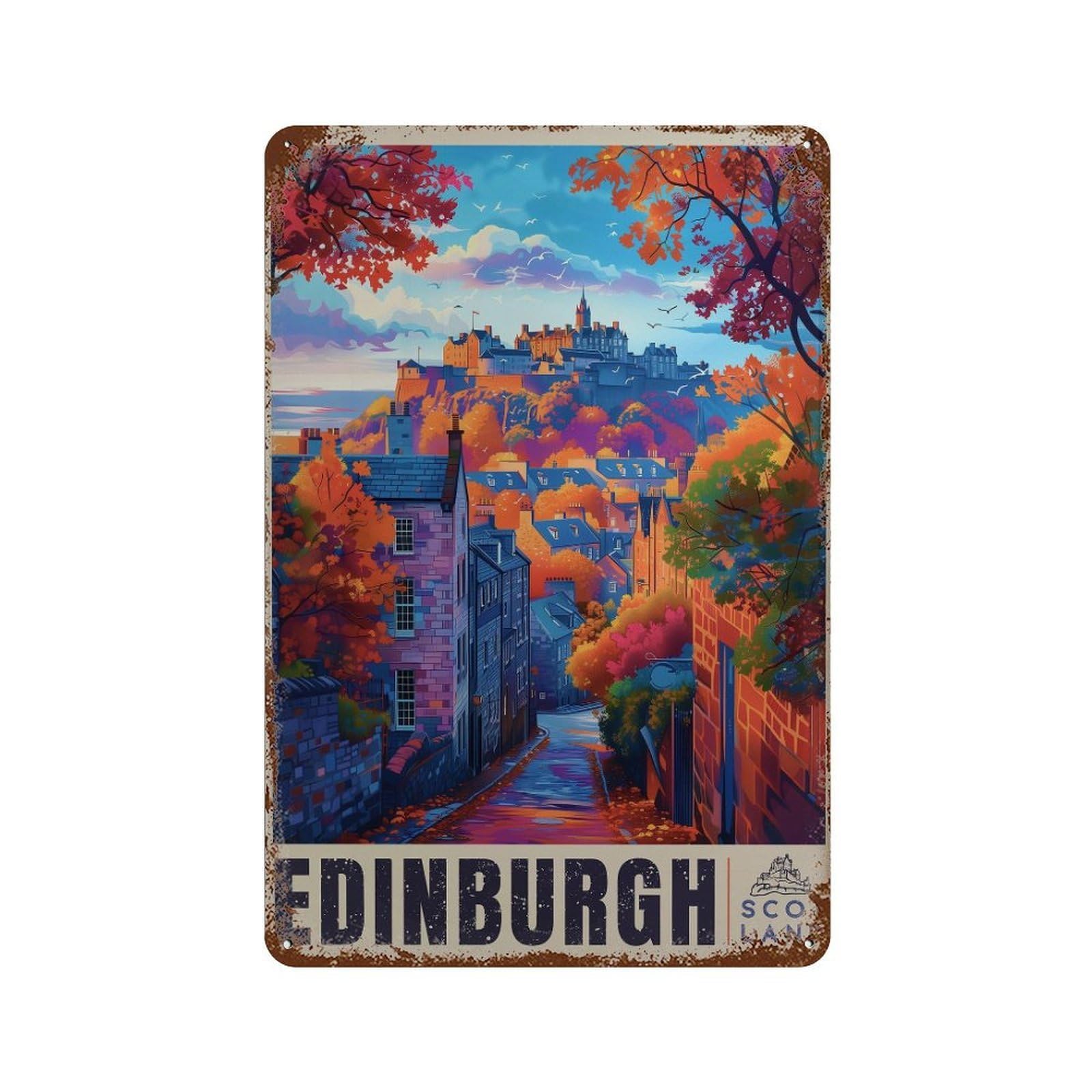 xiaoxiaoshen Edinburgh Scotland Travel Illustrated City (2) Wall Decor Art Metal Tin Poster Modern Home Decor Art Home Bar Shop Decorations Vintage Sign 30x20cm