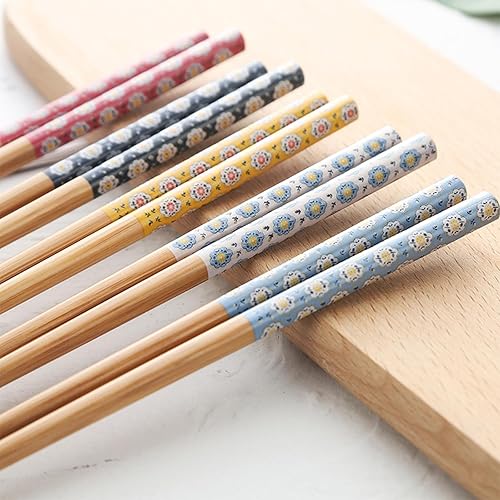 Miniatura 6 de 5 pares de palillos reutilizables de bambú natural con caja de regalo, juego de palillos antideslizantes para fideos de arroz de sushi, vajilla