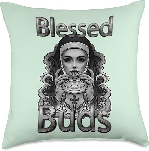 Miniatura 4 de Weed Blessed Buds Unholy THC Nun Smoking Blunt Throw Pillow, 16x16, Multicolor