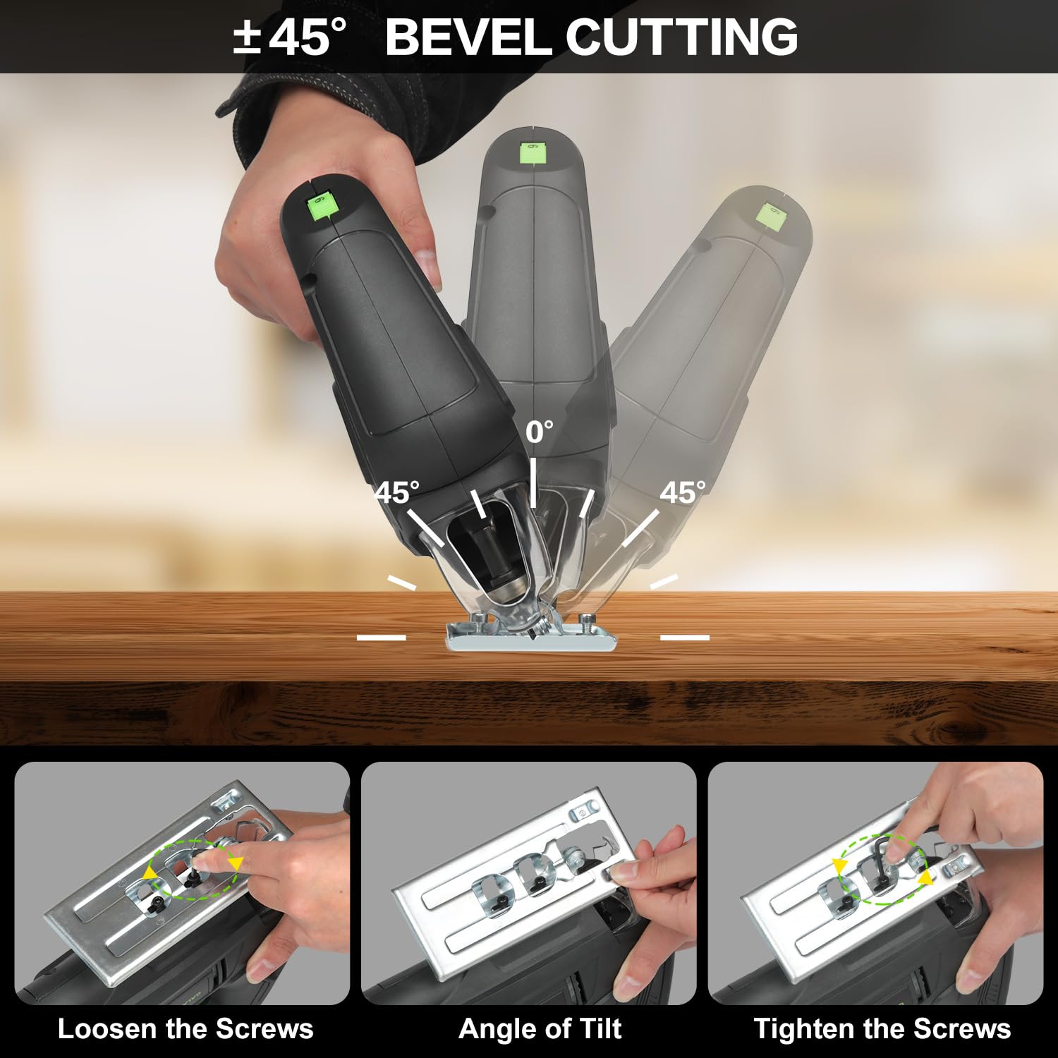 GALAX PRO 500W Seghetto Alternativo,Velocità Variabile 3000 Giri/Minuto per Taglio Legno,6 Velocità Regolabili Seghetto Alternativo Elettrico con Luce LED,Angolo di Inclinazione Regolabile da ±45 °
