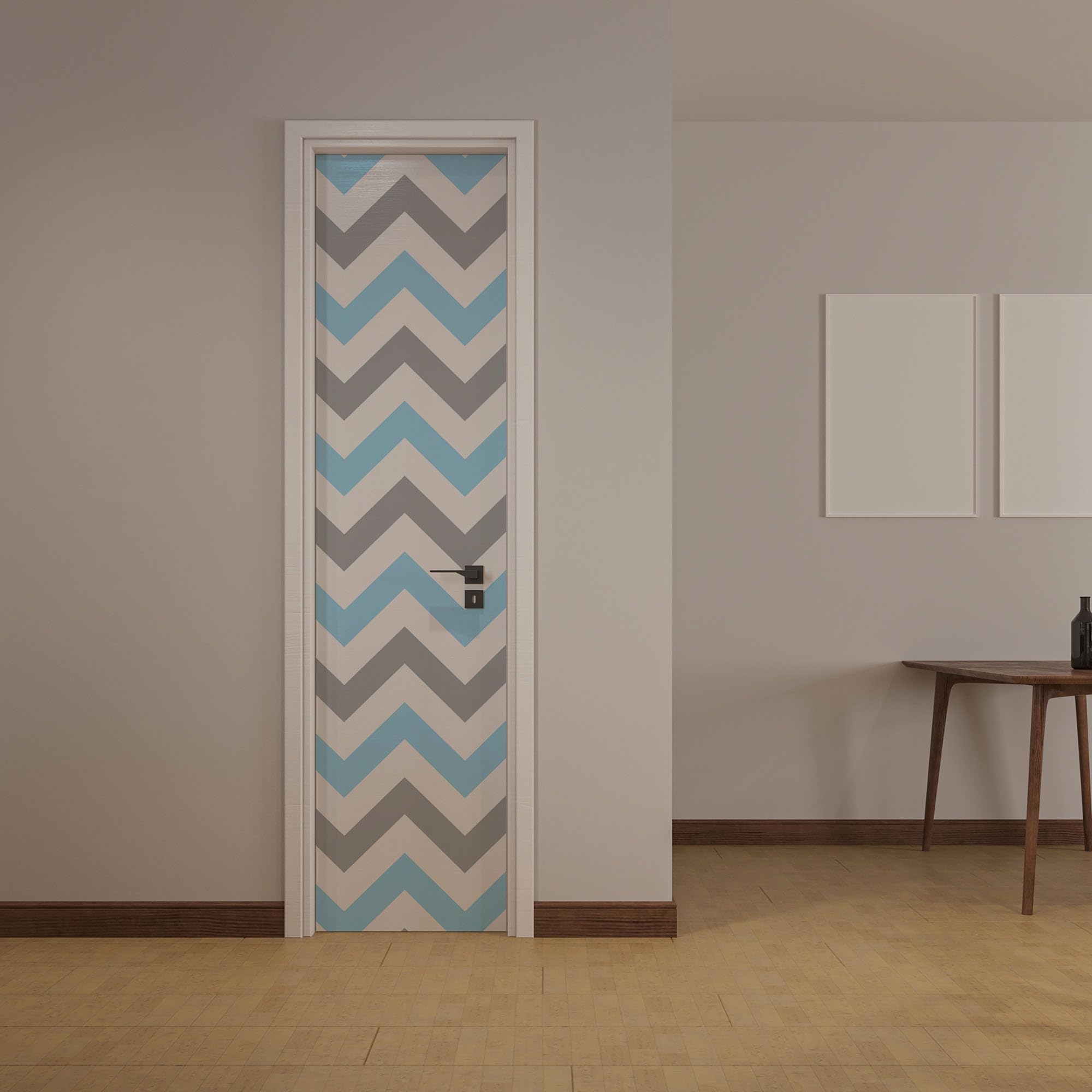 Tapeta samoprzylepna wzór zygzak chevron niebiesko-szara nowoczesna