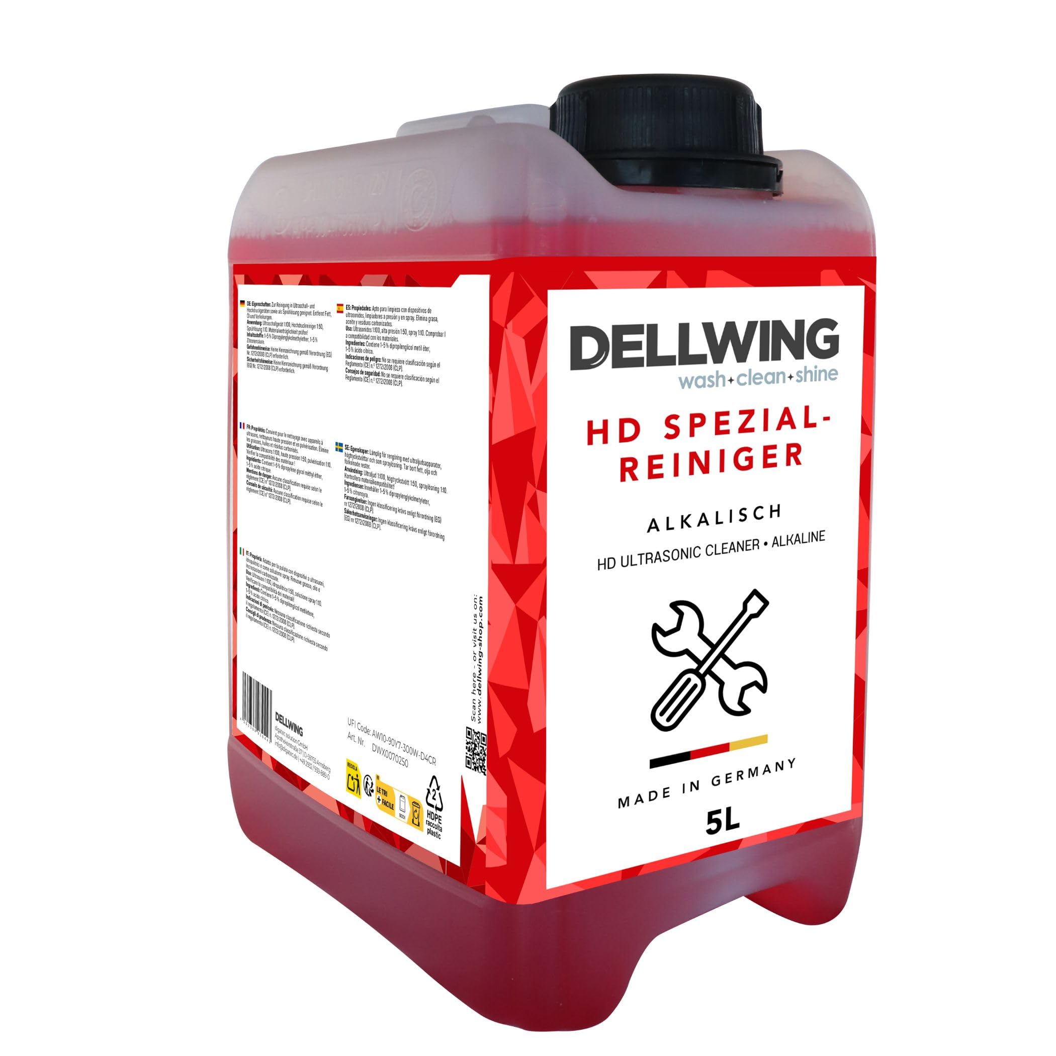 Dellwing HD Limpiador especial 5 l, concentrado alcalino para piezas de automóvil, carburadores e inyectores, fabricado en Alemania