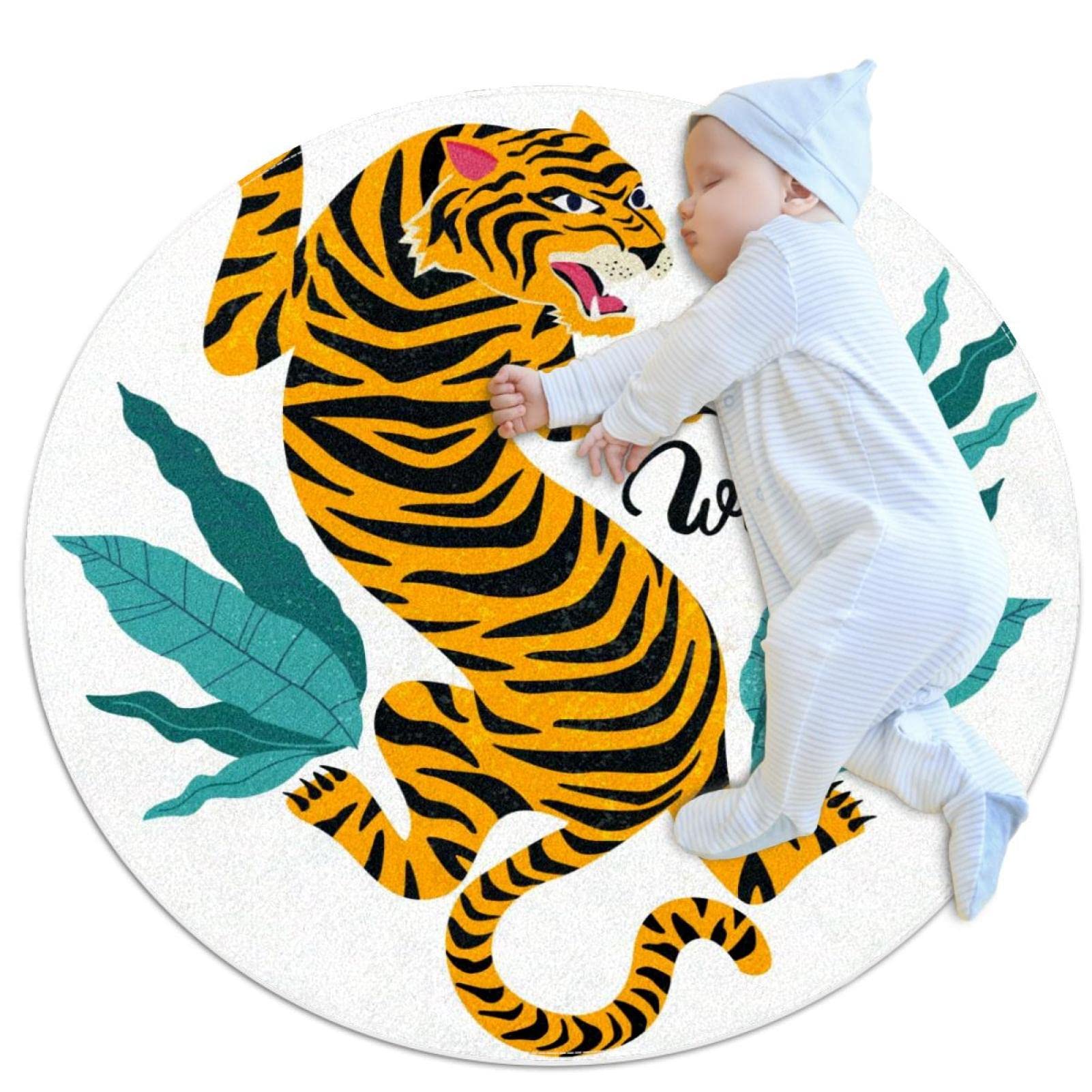 Tapis de salle de bain tigre sauvage rond 1m antidérapant pour chambre