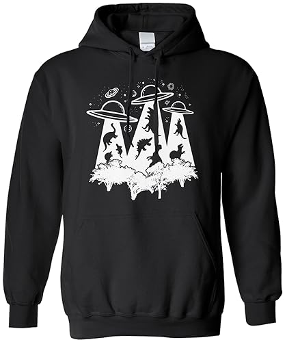 Threadrock Dinosaur Alien Abduction Unisex Hoodie Sweatshirt