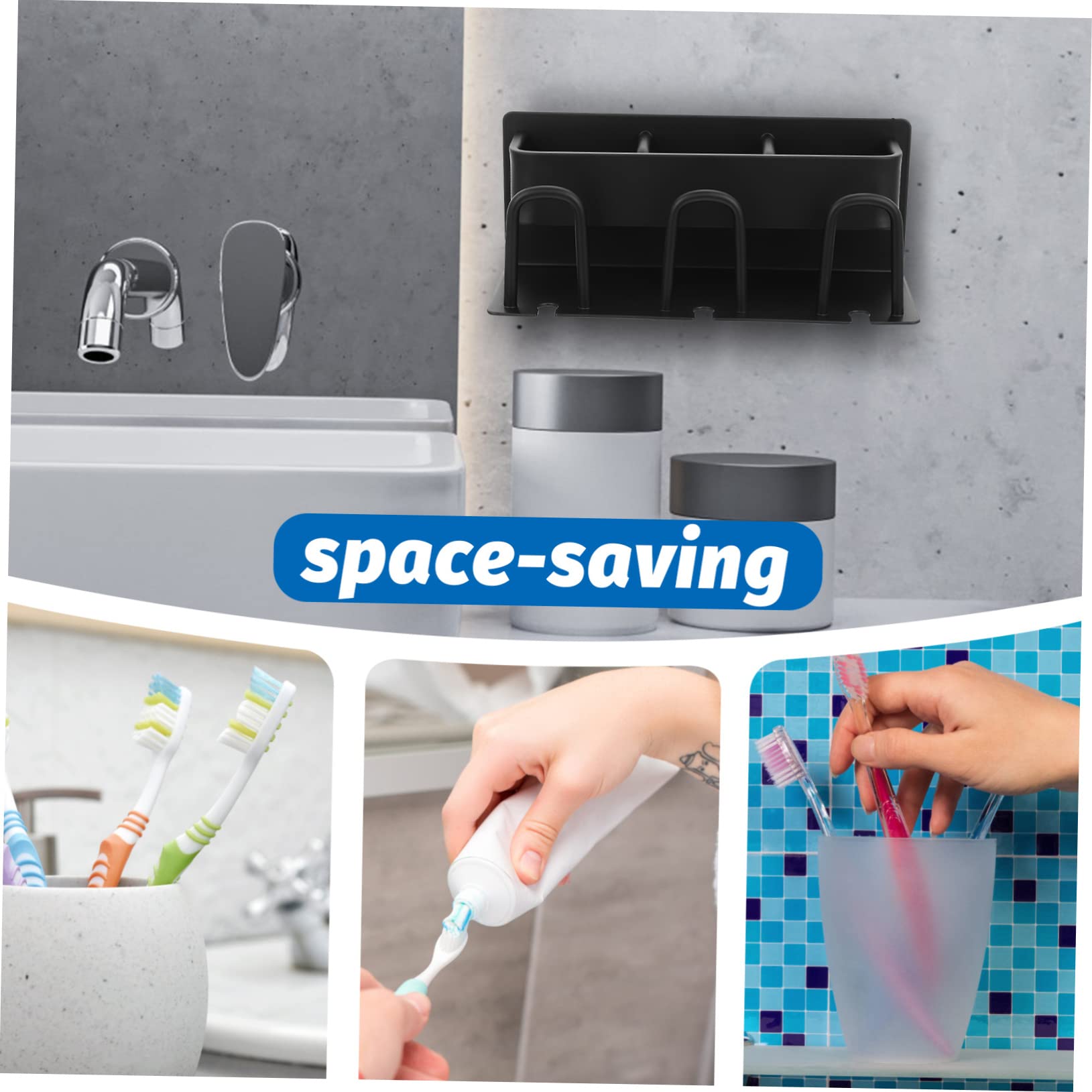 Hohopeti Porta Spazzolino da Denti Drenaggio Integrato da Parete in Alluminio Nero per Asciugare Naturalmente Spazzolini e Bicchieri, per Bagno e Cucina