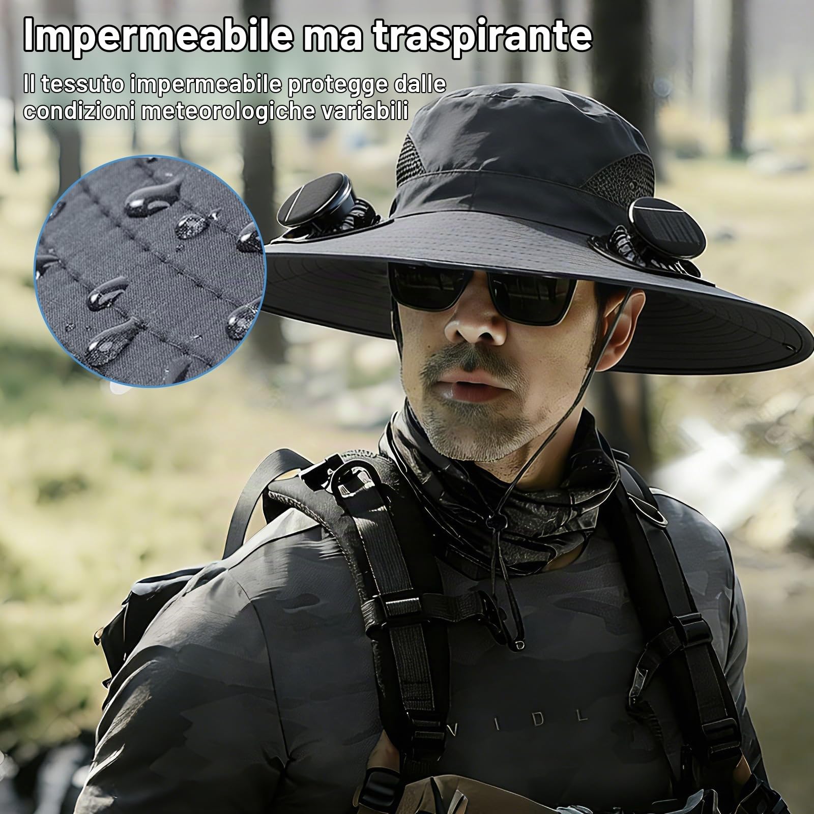 Cappello Ventilatore, Cappello con Ventilatore Solare,Dotato di 2 Ventole a Energia Solare e 3 velocità, è Adatto per La Pesca, Le Escursioni e i Lavori All'Aperto