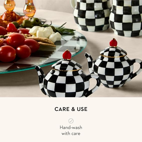 MACKENZIE-CHILDS Glass Lazy Susan, Black-and-White Courtly Check
