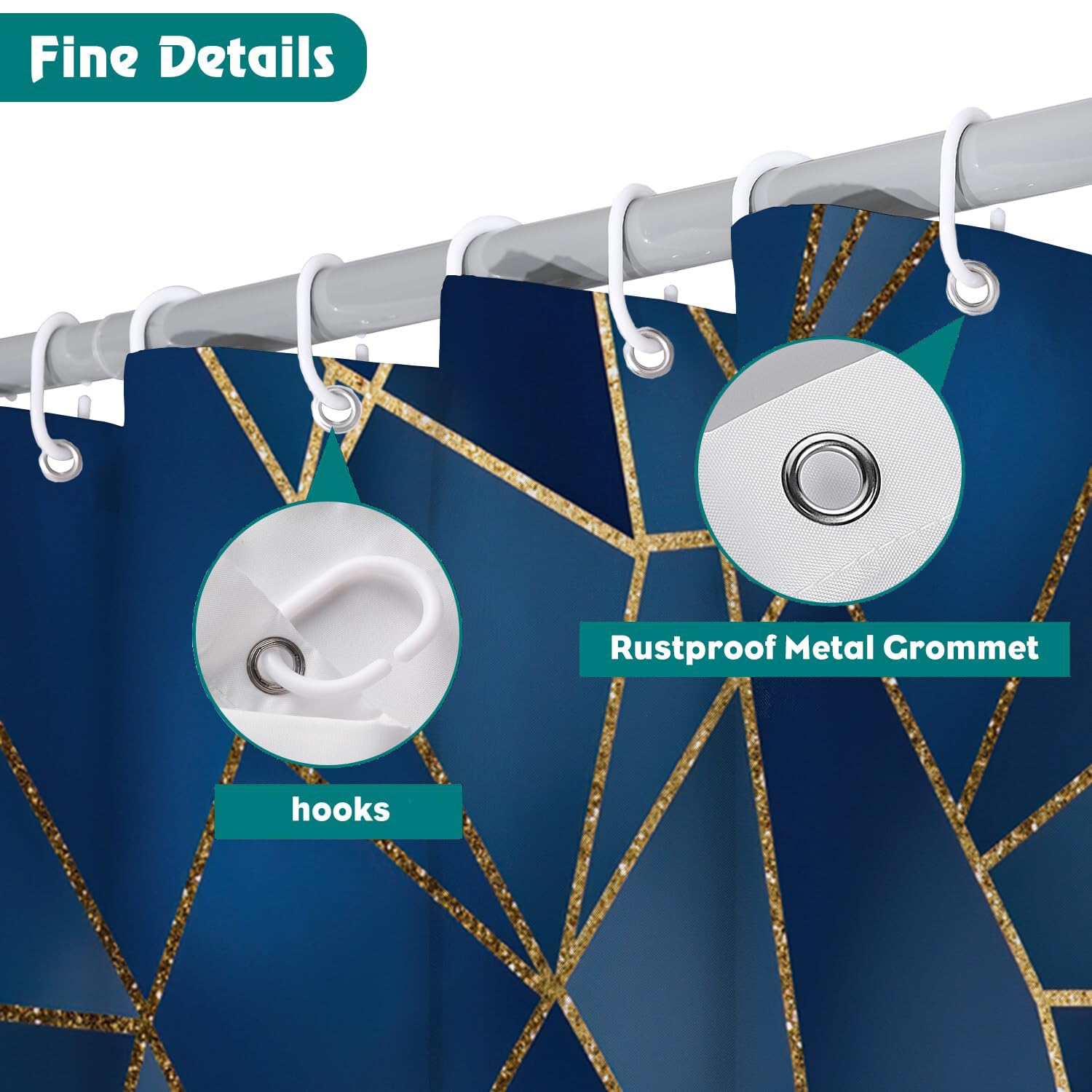 Rideau De Douche Ligne Polygone Géométrie Abstraite Tissu Imperméable Lavable avec Crochets Anti Moisissure en Polyester Rideau Douche pour Salle De Bain