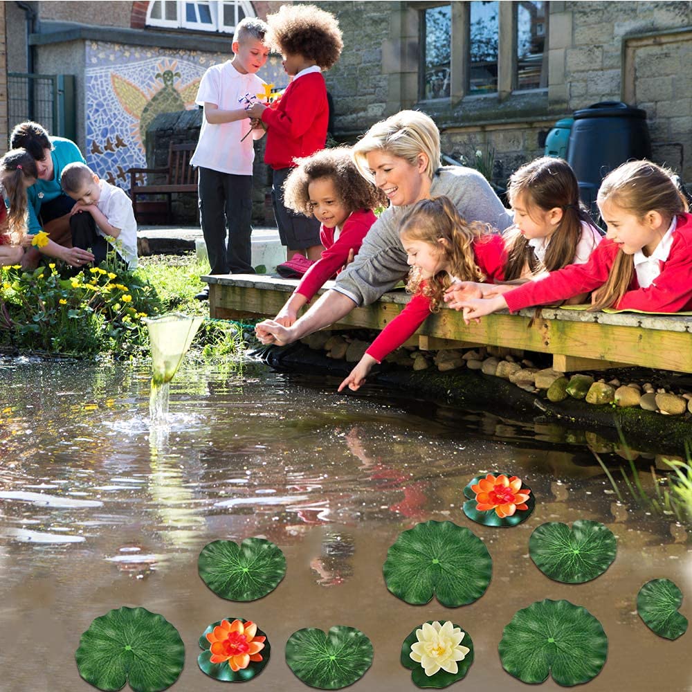 15 Pezzi Foglie Galleggianti, Artificiale Loto Decorativo, Foglie di Loto Artificiale, Ninfee Decorazione Galleggianti, 12 Lotus Leaves and 3 Lotus Leaves, for Pond Decoration