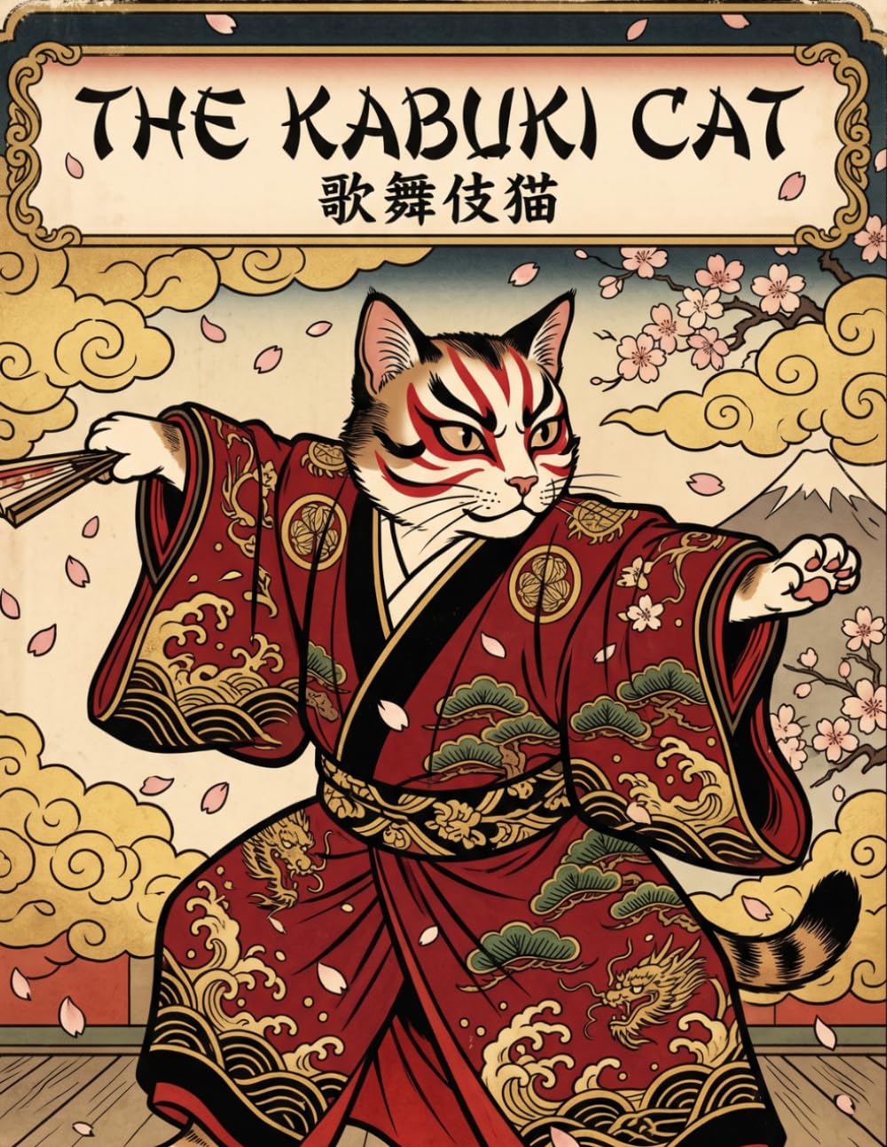 Moonlit Kabuki Cat: An Adult Coloring Book: Intricate Ukiyo-e Style Illustrations of a Theatrical Cat's Journey Through Traditional Japan Inspired by Japanese Woodblock Prints