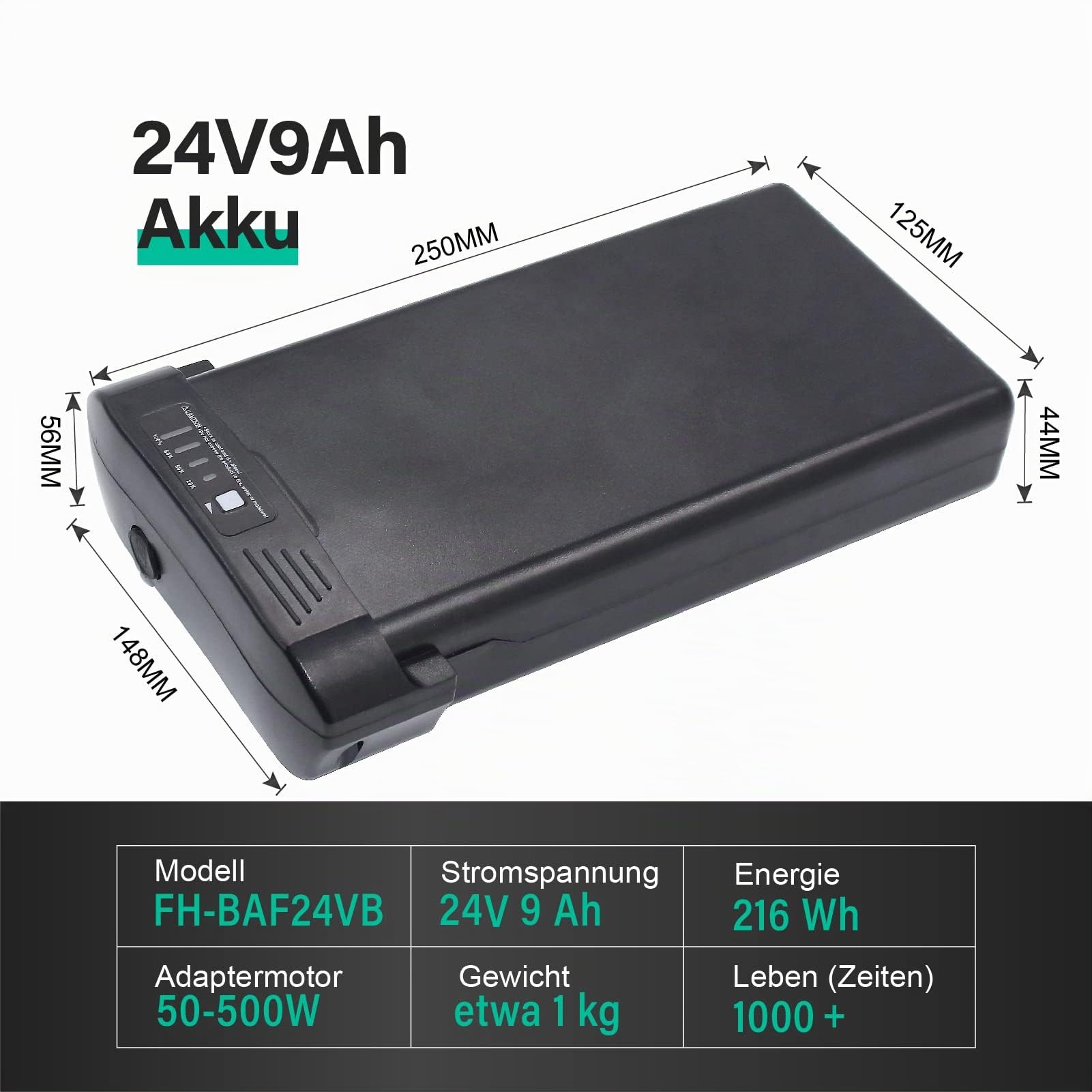 avec Chargeur Batterie E-Bike 24V 12Ah 9Ah Batterie de Remplacement Batterie E-Bike Li-ION Convient pour Le système d'entraînement Bafang ou Ansmann (24V9Ah)
