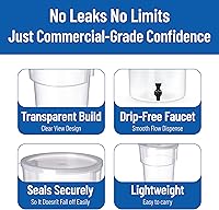 Vista 4 de Carlisle FoodService Products Round Beverage Dispenser Drink Dispenser with Spigot for Catering, Plastic, 5 Gallons, Clear Claro