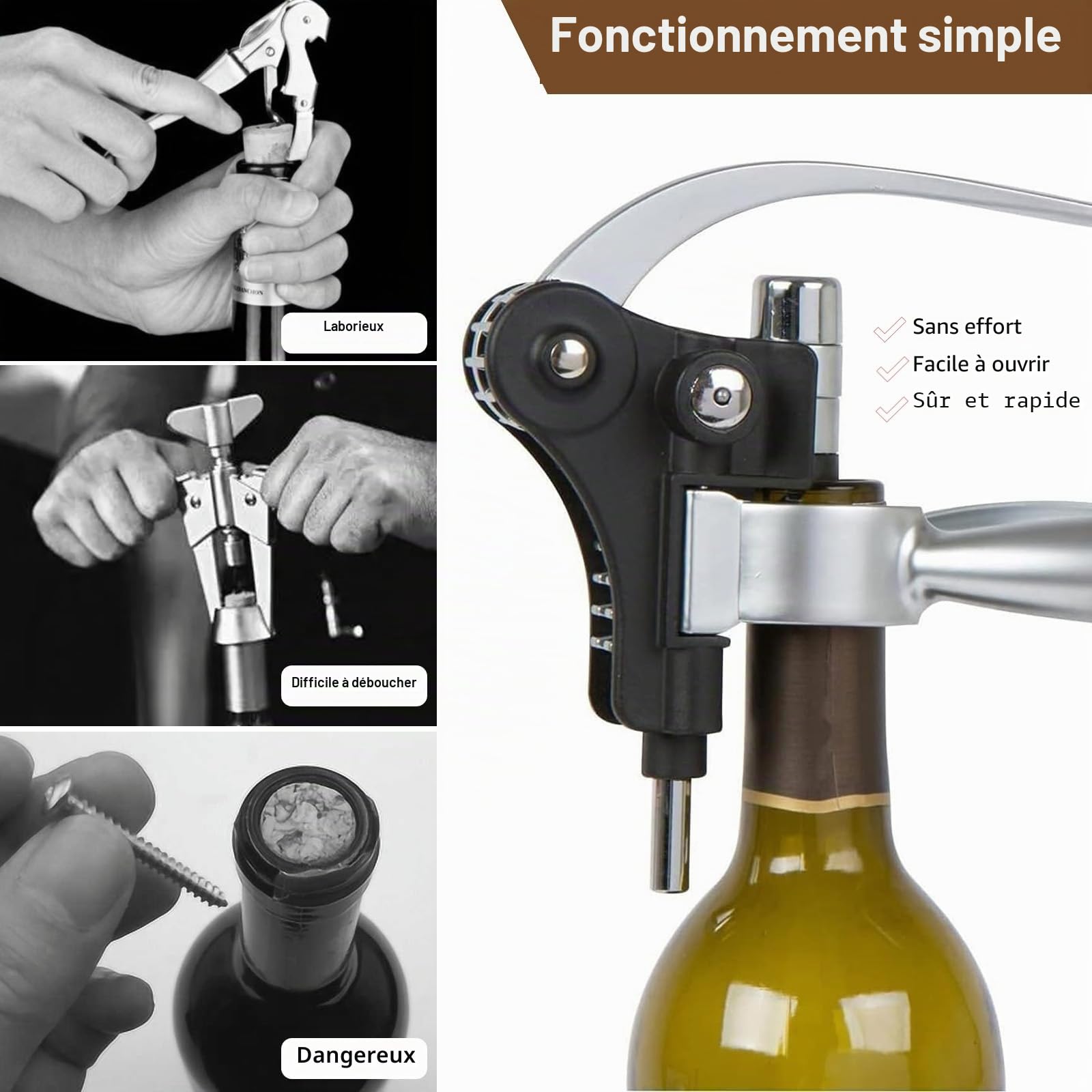 Tire Bouchon, 8 Pièces Ouvre Bouteille de Vin avec Boite Cadeau, Ensembles d'accessoires pour Vin avec Coupe-Capsule, Ouvre-Lapin, Anneaux Anti-Goutte, Bouchon et Verseur Vin, Vis sans Fin
