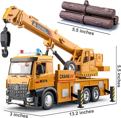 Miniatura 4 de Juguete de grúa para niños, camión grúa grande de 13.5 pulgadas con luces y sonidos, puertas abiertas, camión de construcción accionado por