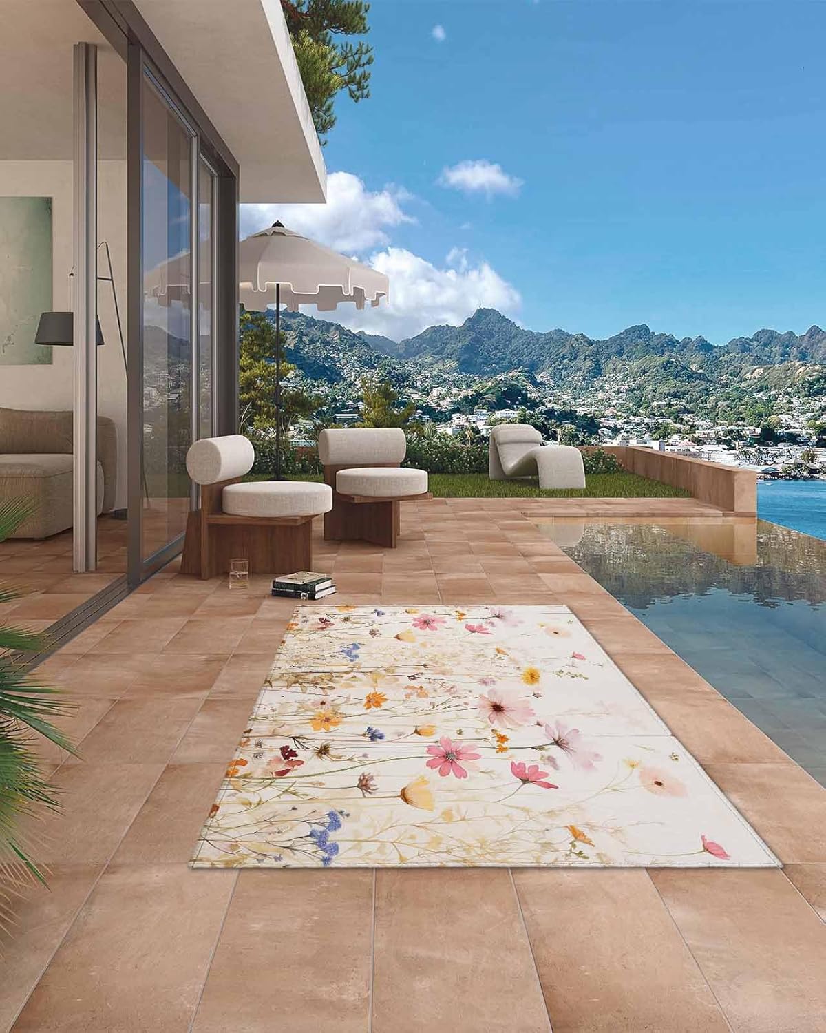 Wildflower Outdoor Area Rug 4'x6',Patio Balcony Porch Front Door Camping Camper RV Deck Runner Rug Carpet Bedroom/Living Room/Bathroom/Kitchen,Hallway Floor Mat Romantic Vintage Botanical Plant Herb