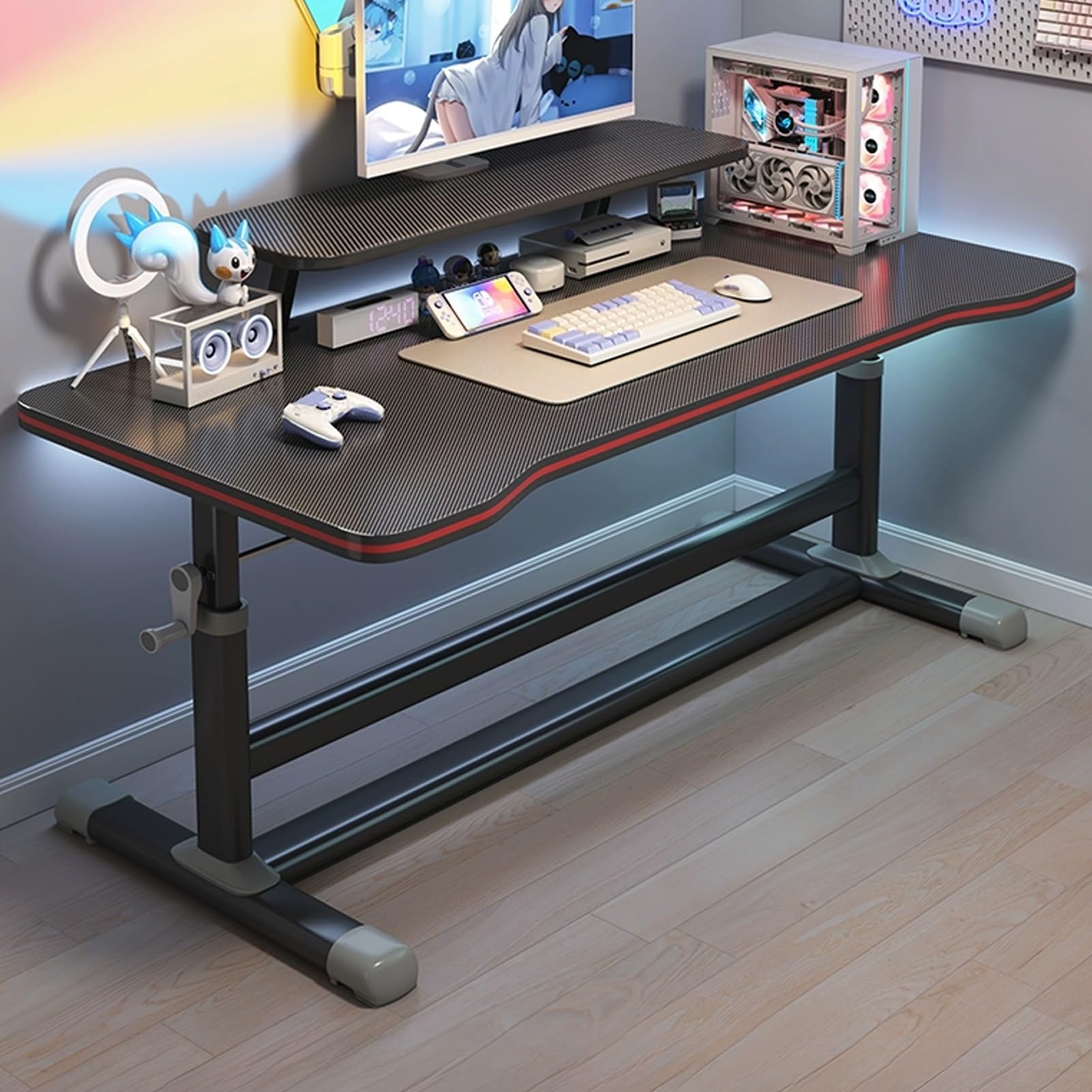 MYUYEE Standing Desk With Ergonomic Concave Top - Manually Adjustable Sit-Stand Desk For Home Or Office - Computer Desk With Carbon Steel Legs (Black-47.2In)