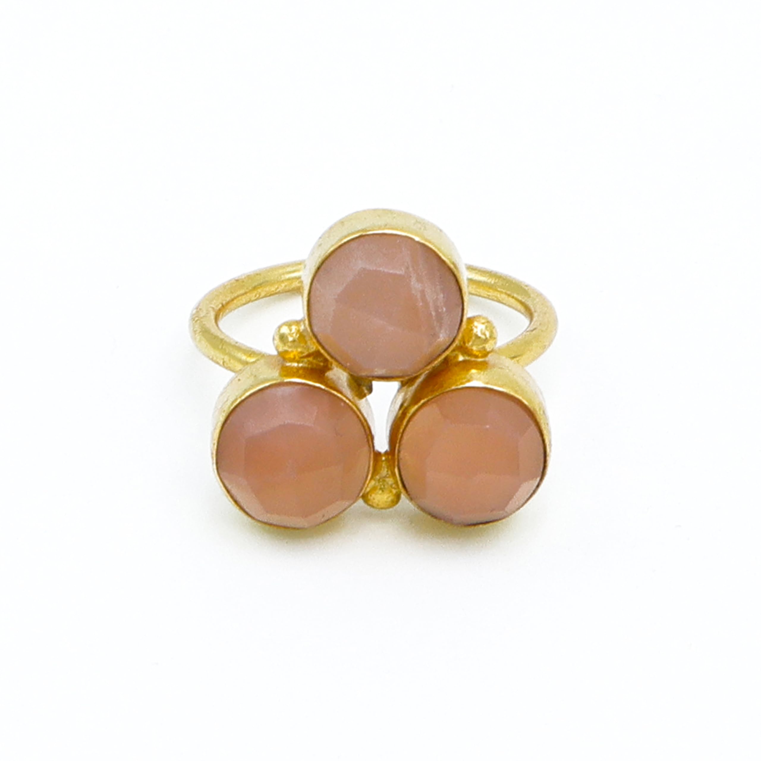 Peach Moonstone Round Ring | Gold Plated Adjustable Boho Jewelry-image-11