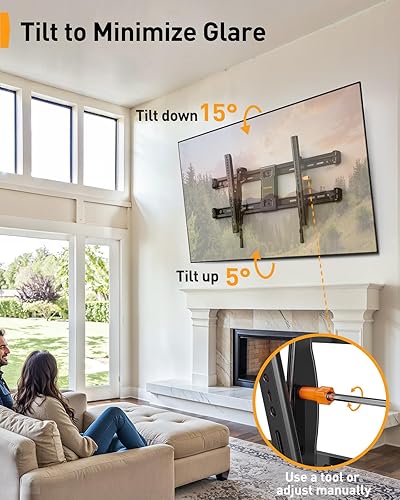 Miniatura 5 de Perlegear Soporte de pared inclinable para televisores de 42 a 90 pulgadas con ajuste de nivelación, soporte de TV de perfil bajo de hasta 132