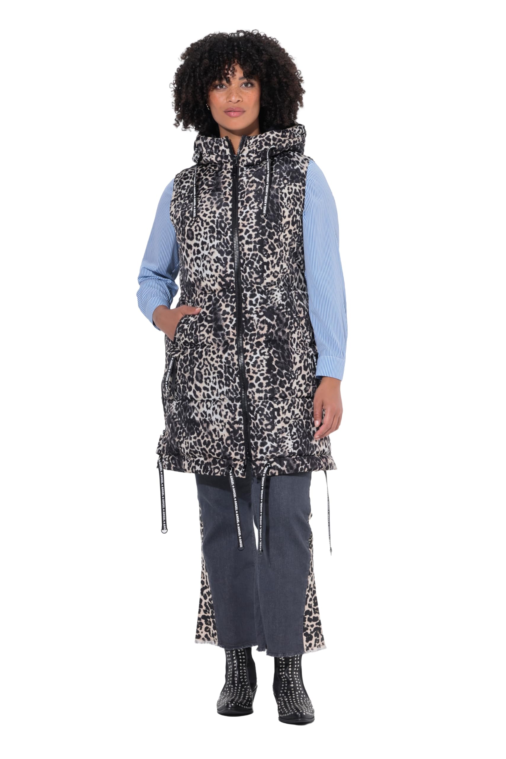 Angel of Style Damen große Größen Übergrößen Plus Size Long-Steppweste, Regular Fit, Leo. Zierbänder 843634