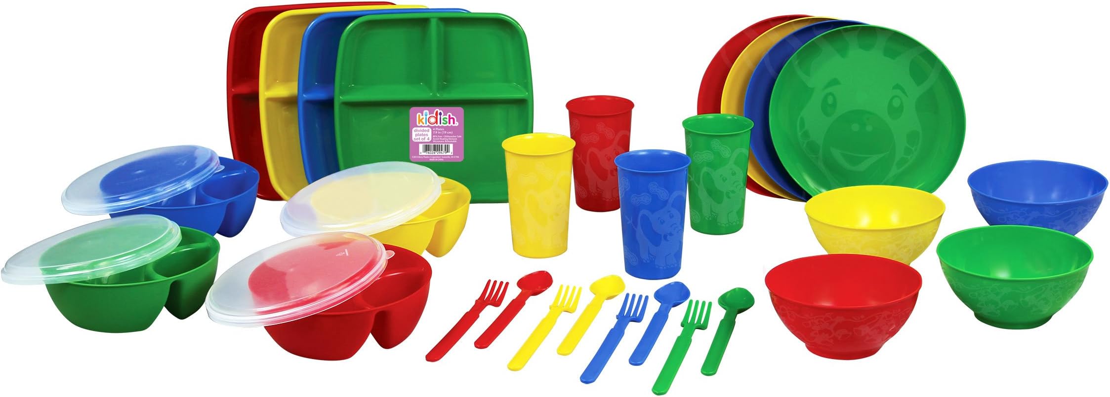 Kidish 32 Piece Kid's Zoo Animal Plastic Dinnerware Set