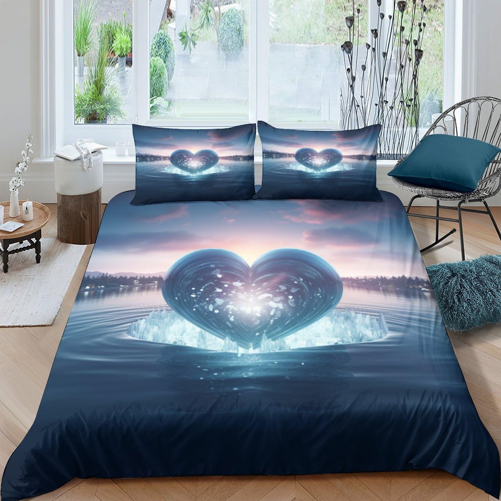 Housse de couette microfibre respirante et taie d'oreiller parure de lit 3D 200x200cm