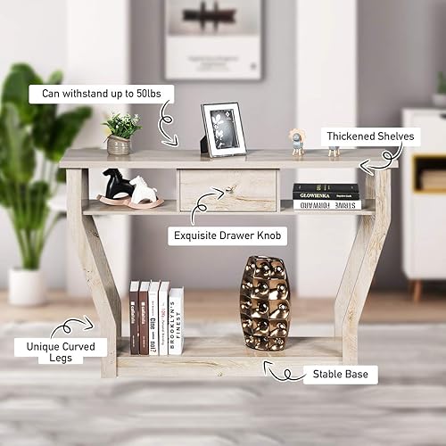 Miniatura 4 de Giantex Mesa consola de entrada de fácil montaje con cajón de almacenamiento y estante inferior, muebles multifuncionales para el hogar, pasillo,