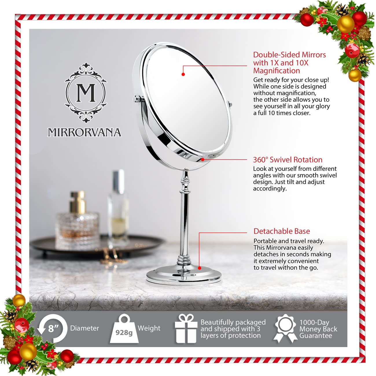 MIRRORVANA Large 10X Magnifying Makeup Mirror on Stand for Bedroom and