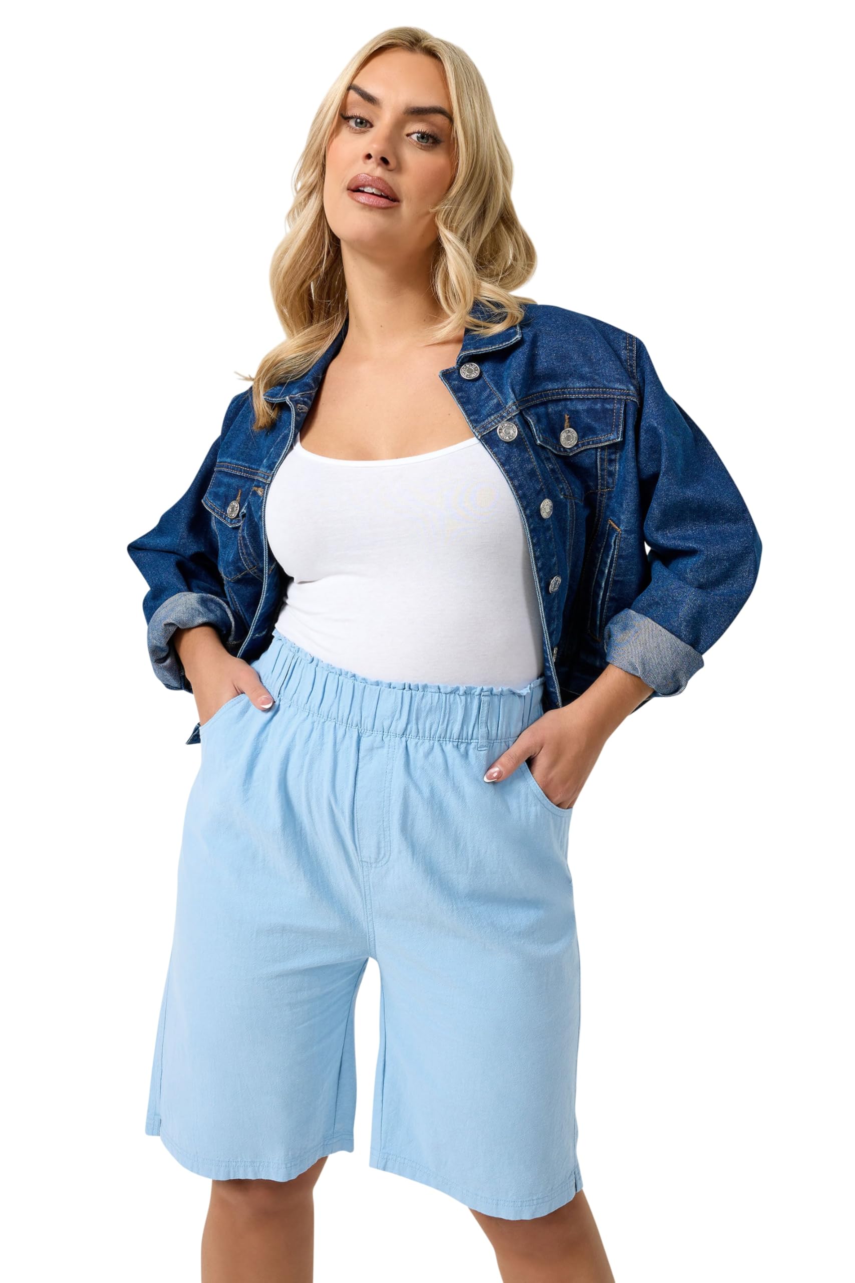 Yours Curve Blue Textured Cotton Shorts - Women's - Plus Size Curve