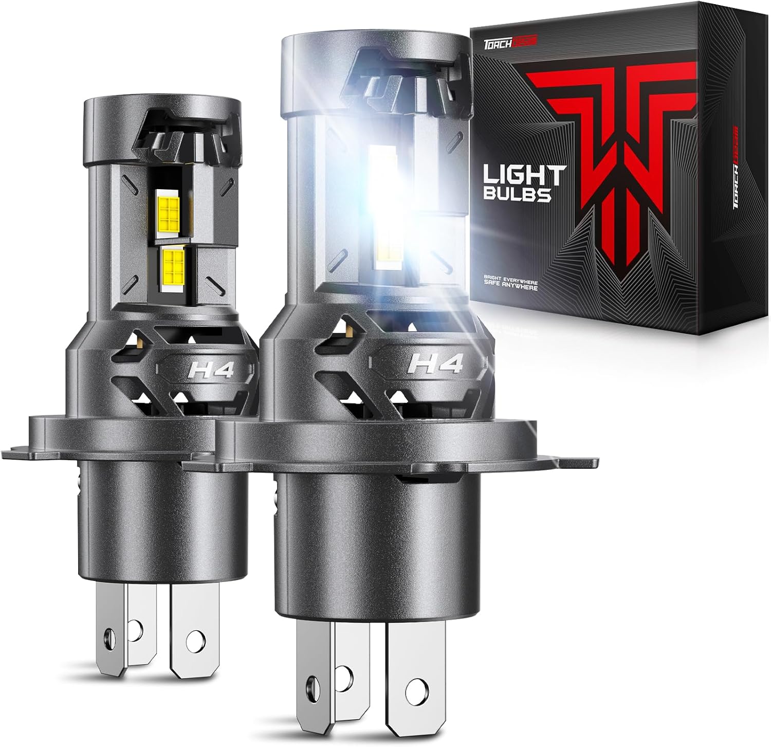 Torchbeam H4 led bulbs, 60000LM Ultra 1000% Brighter T5A H4/9003/HB2 LED bulbs, Real 1:1 Size 6500K Cool white, plug and play, 70000HRS Lifespan Pack of 2