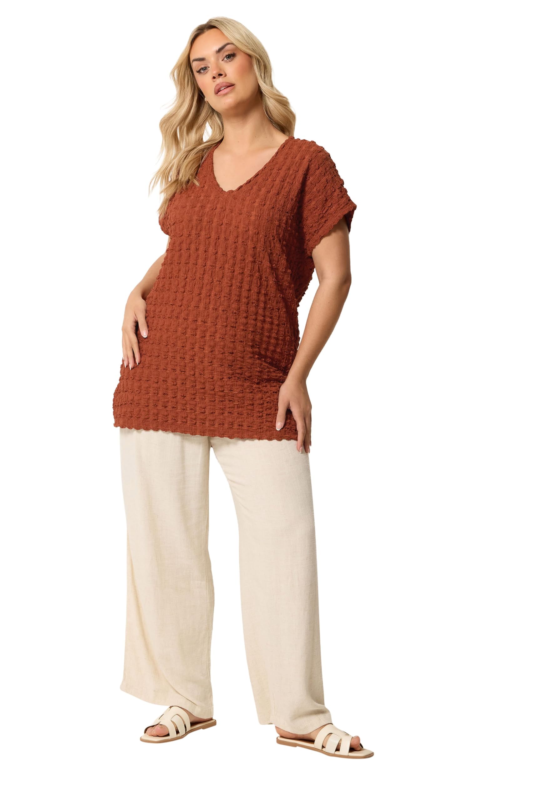 Yours Women's Burnt Orange Bubble Textured T-Shirt In | : Size 16