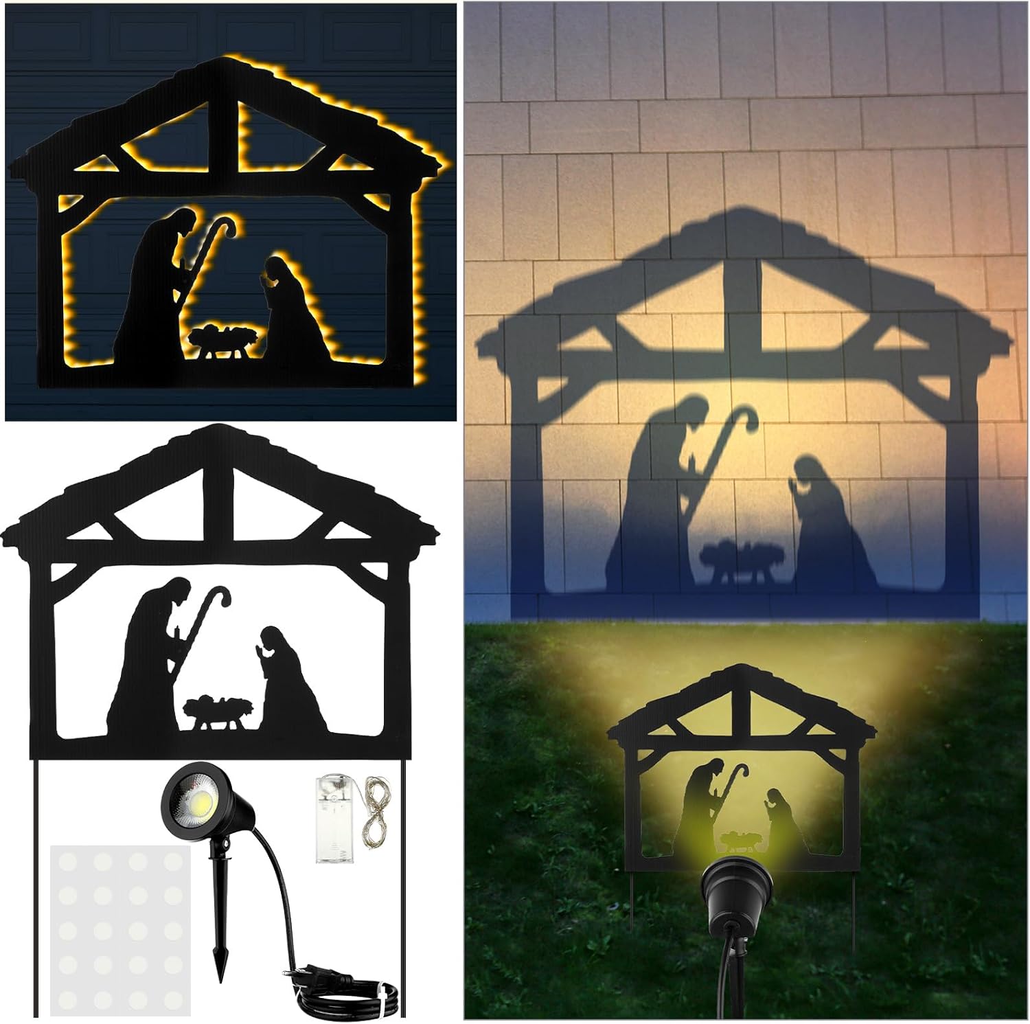 Glooglitter Christmas Nativity Scene Silhouette Outside Decorations with LED Stakes Lights Door Garage Lawn Yard Garden Ornament for Xmas Holiday Decoration (Batteries Not Included)